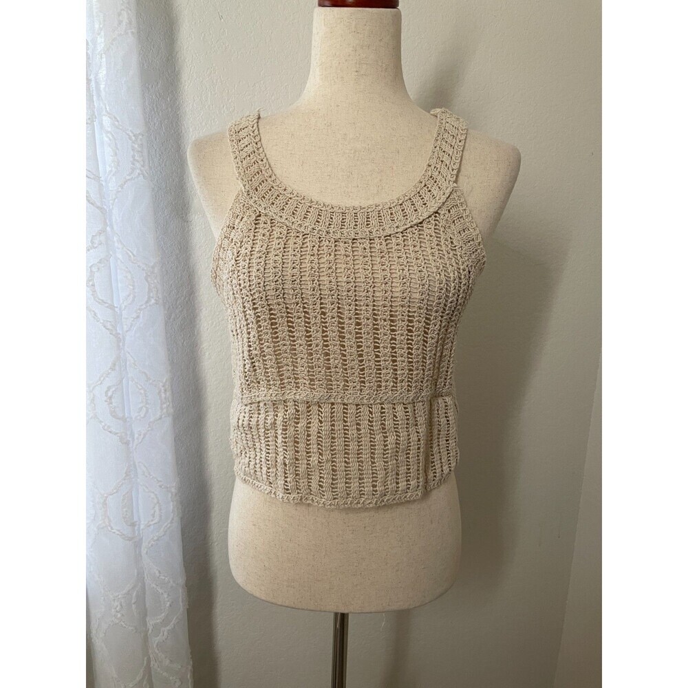 Handmade Crochet Knit Tank Top Size Small Beige Boho Festival Beachwear